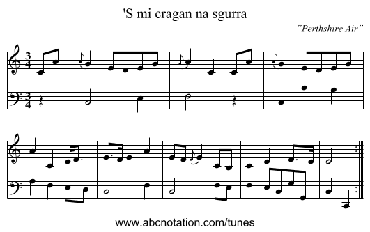 'S mi cragan na sgurra - staff notation