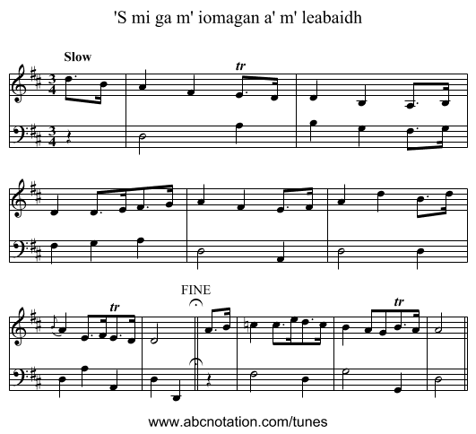 'S mi ga m' iomagan a' m' leabaidh - staff notation