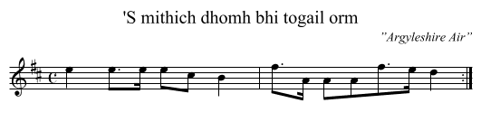 'S mithich dhomh bhi togail orm - staff notation