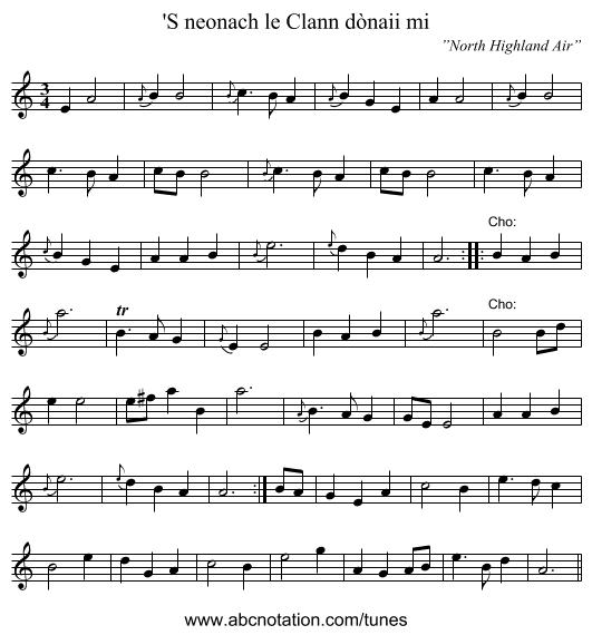'S neonach le Clann dònaii mi - staff notation