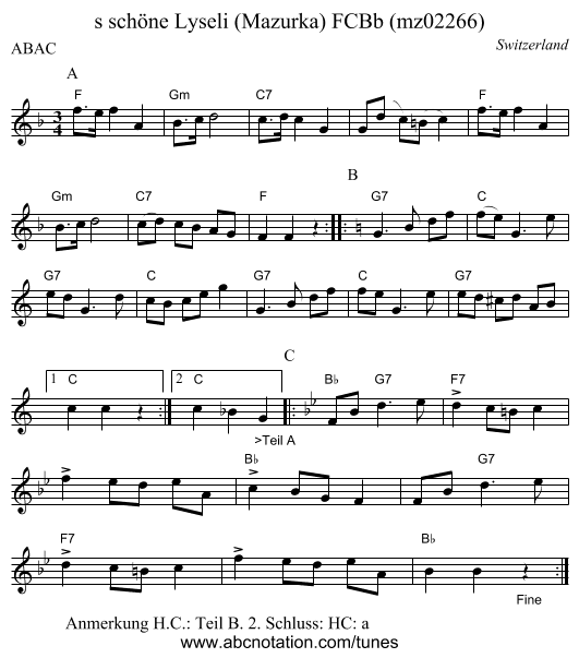 s schöne Lyseli (Mazurka) FCBb (mz02266) - staff notation