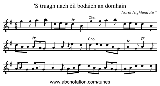 'S truagh nach èil bodaich an domhain - staff notation