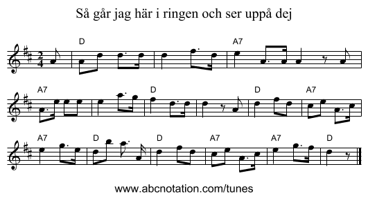 Så går jag här i ringen och ser uppå dej - staff notation