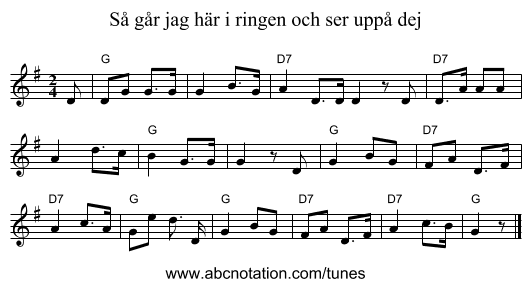 Så går jag här i ringen och ser uppå dej - staff notation