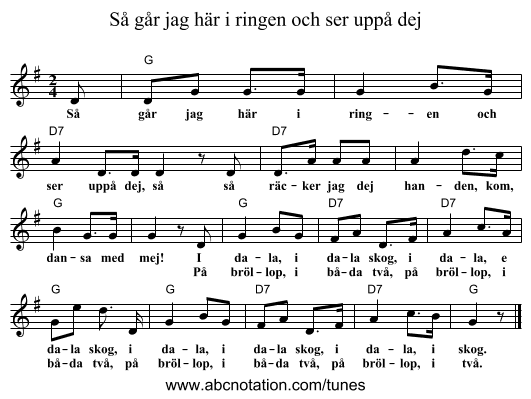 Så går jag här i ringen och ser uppå dej - staff notation