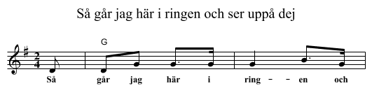 S&aring; g&aring;r jag h&auml;r i ringen och ser upp&aring; dej - staff notation