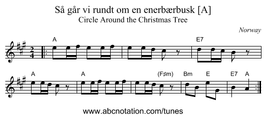 S&aring; g&aring;r vi rundt om en enerb&aelig;rbusk [A] - staff notation