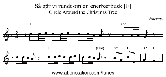 S&aring; g&aring;r vi rundt om en enerb&aelig;rbusk [F] - staff notation