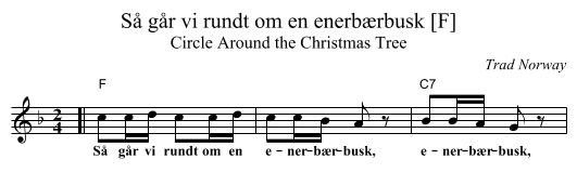 S&aring; g&aring;r vi rundt om en enerb&aelig;rbusk [F] - staff notation
