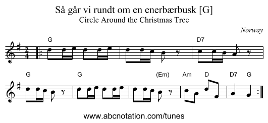 S&aring; g&aring;r vi rundt om en enerb&aelig;rbusk [G] - staff notation
