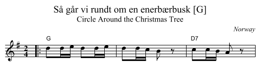 S&aring; g&aring;r vi rundt om en enerb&aelig;rbusk [G] - staff notation