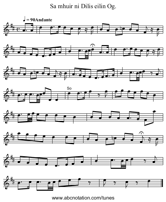 Sa mhuir ni Dilis eilin Og. - staff notation