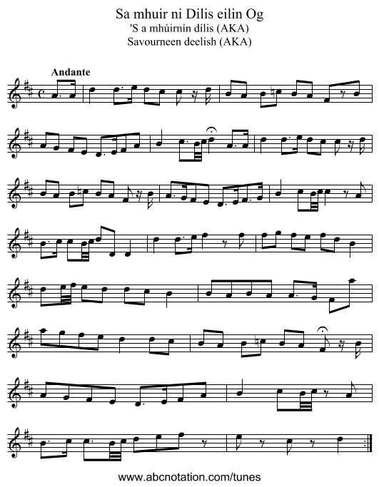 Sa mhuir ni Dilis eilin Og - staff notation