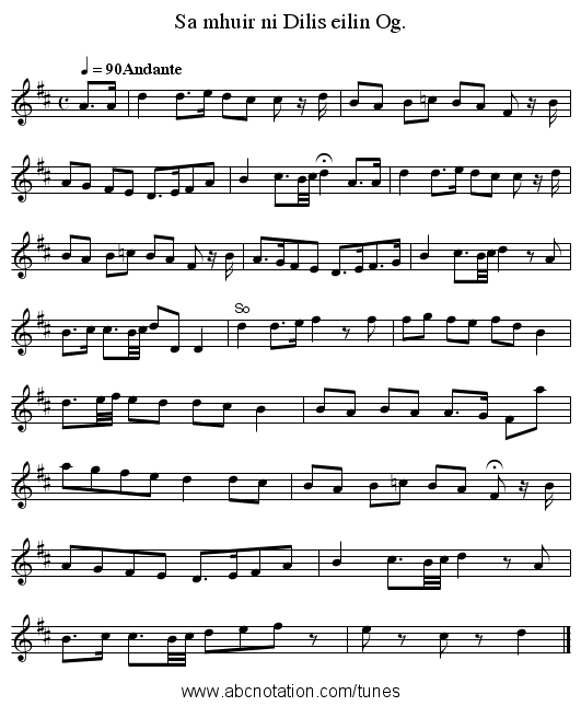 Sa mhuir ni Dilis eilin Og. - staff notation