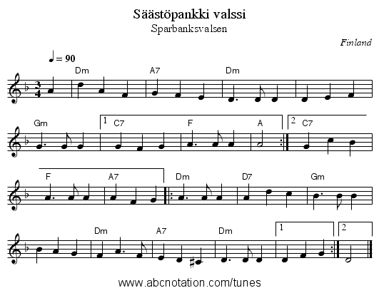 S&auml;&auml;st&ouml;pankki valssi - staff notation
