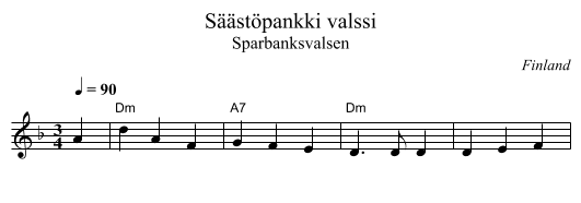 Säästöpankki valssi - staff notation