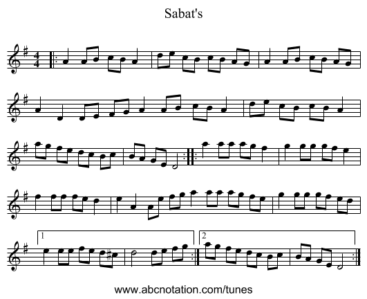 Sabat's - staff notation
