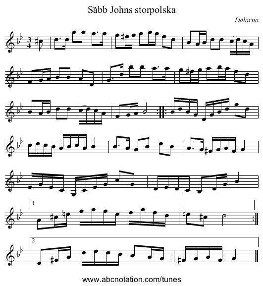 Säbb Johns storpolska - staff notation