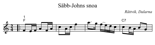 Säbb-Johns snoa - staff notation
