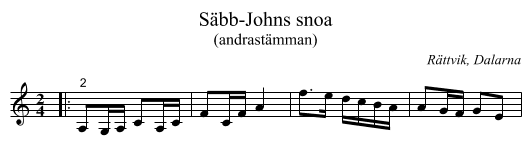 Säbb-Johns snoa - staff notation