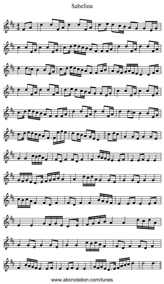 Sabelina - staff notation