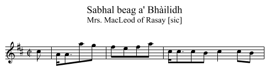Sabhal beag a' Bhàilidh - staff notation