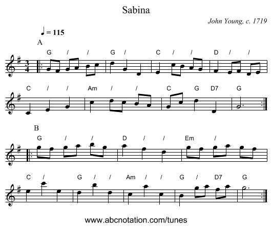 Sabina - staff notation