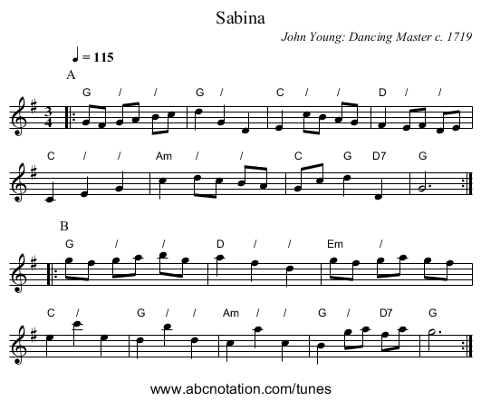 Sabina - staff notation