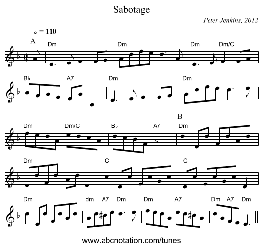 Sabotage - staff notation