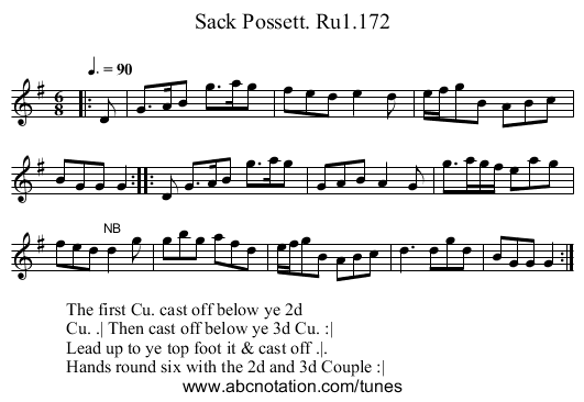 Sack Possett. Ru1.172 - staff notation