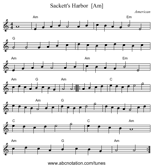 Sackett's Harbor  [Am] - staff notation