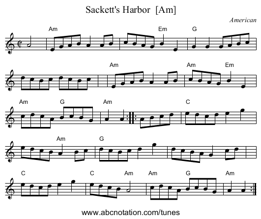 Sackett's Harbor  [Am] - staff notation