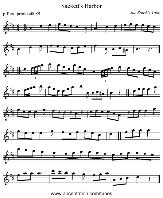 Sackett's Harbor - staff notation