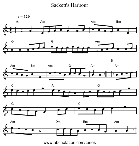 Sackett's Harbour - staff notation