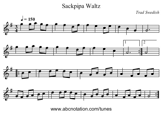 Sackpipa Waltz - staff notation