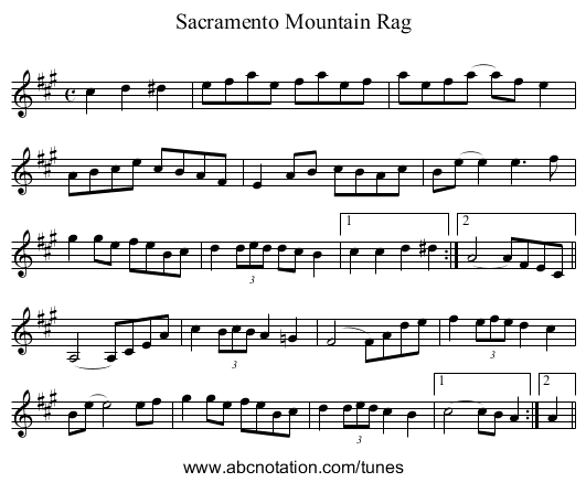 Sacramento Mountain Rag - staff notation