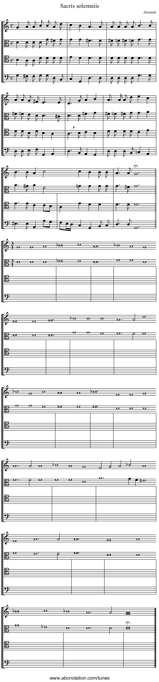 Sacris solemniis - staff notation