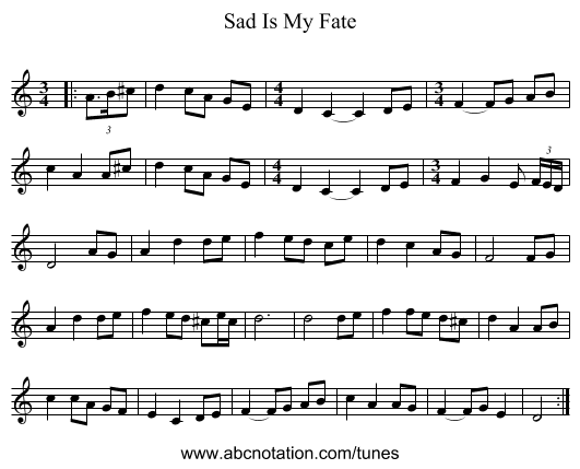Sad Is My Fate - staff notation
