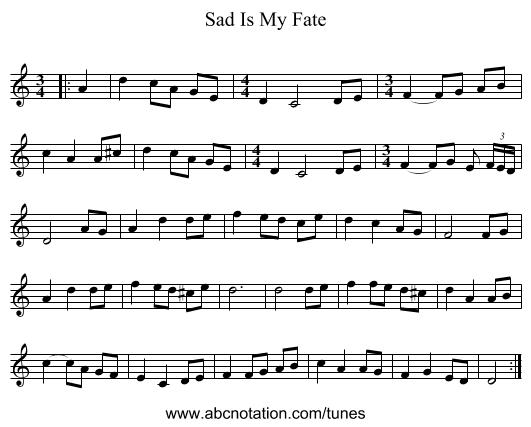 Sad Is My Fate - staff notation