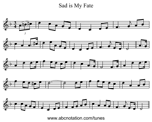 Sad is My Fate - staff notation