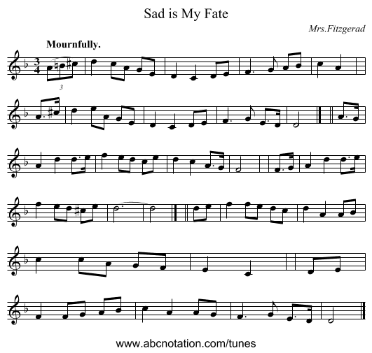 Sad is My Fate - staff notation