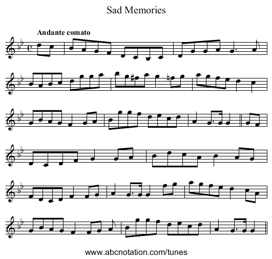 Sad Memories - staff notation