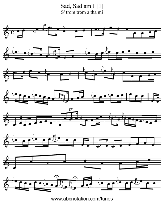 Sad, Sad am I [1] - staff notation
