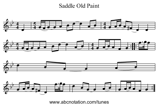 Saddle Old Paint - staff notation