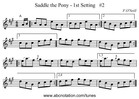 Saddle the Pony - 1st Setting   #2 - staff notation