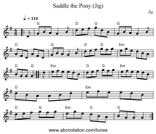 Saddle the Pony (Jig) - staff notation