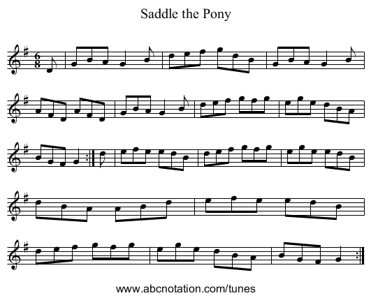 Saddle the Pony - staff notation