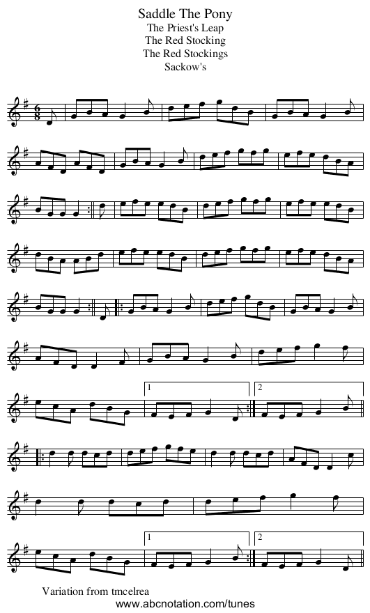 Saddle The Pony - staff notation
