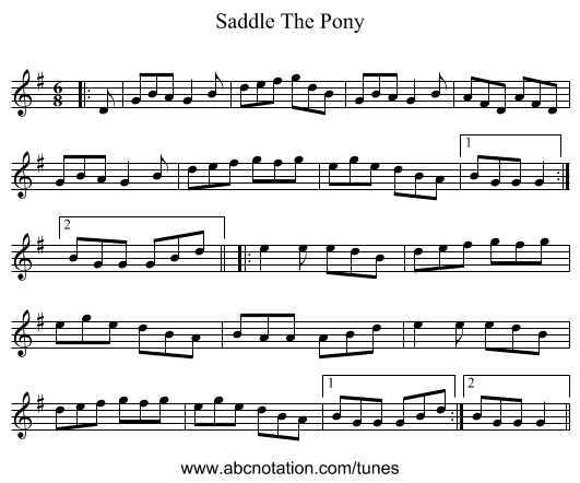 Saddle The Pony - staff notation