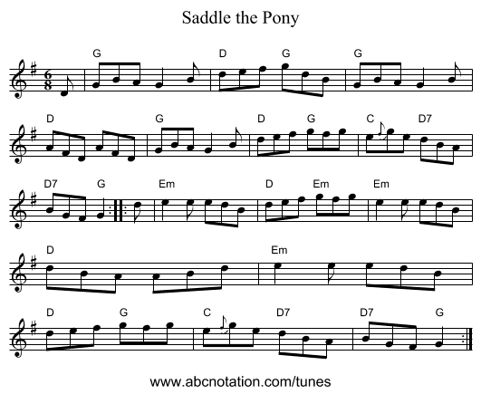 Saddle the Pony - staff notation